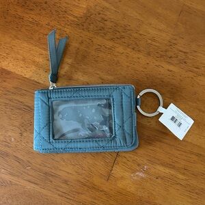 Blue Quilted Card Holder with Key Ring